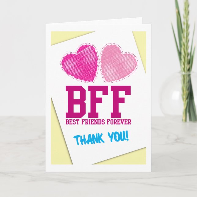 Tarjeta De Agradecimiento ¡BFF GRACIAS! ¡Los mejores amigos para siempre! (Anverso)