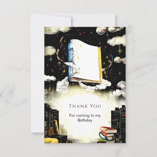 Tarjeta De Agradecimiento Biblioteca Personalizado de cuento de hadas libro  (Anverso)