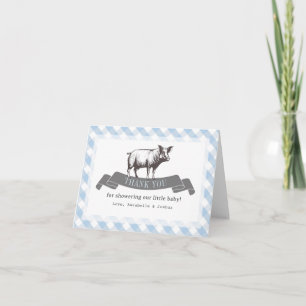 Tarjeta De Agradecimiento Bibs & Ribs BBQ Rustic Blue Gingham Baby Shower