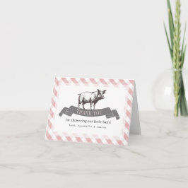 Tarjeta De Agradecimiento Bibs & Ribs BBQ Rustic Pink Gingham Baby Shower