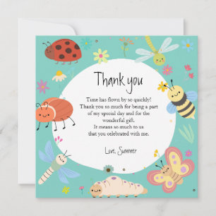 Tarjeta De Agradecimiento Bichos Divertidos Coloridos Cumpleaños Infantil