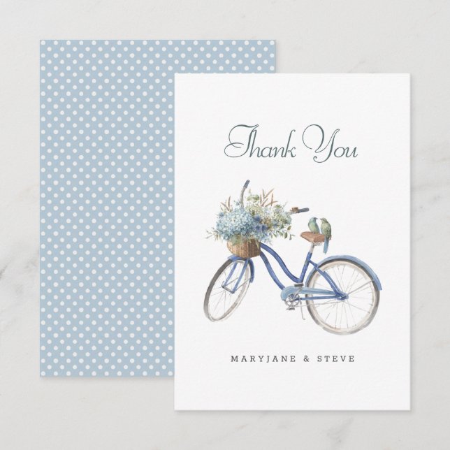 Tarjeta De Agradecimiento Bicicleta Azul Bohemia Boda De Agua Floral (Anverso / Reverso)