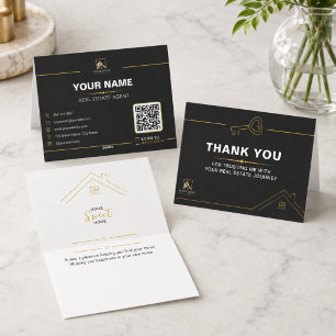 Tarjeta De Agradecimiento Bienes Raíces de Oro Negro de Lujo Gracias
