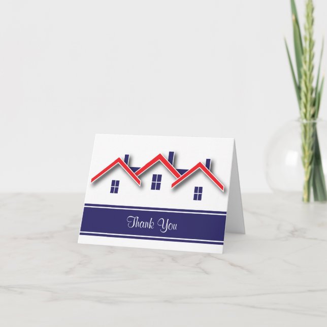 Tarjeta De Agradecimiento Bienes Raíces Gracias - Rojo, Blanco y Azul (Anverso)