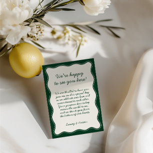 Tarjeta De Agradecimiento Bienvenida a Boda verde retro minimalista