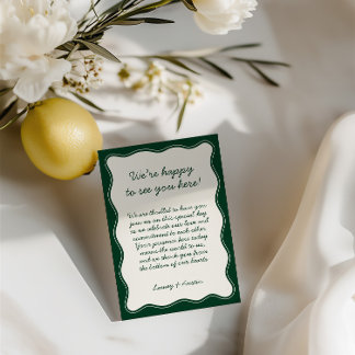 Tarjeta De Agradecimiento Bienvenida a Boda verde retro minimalista