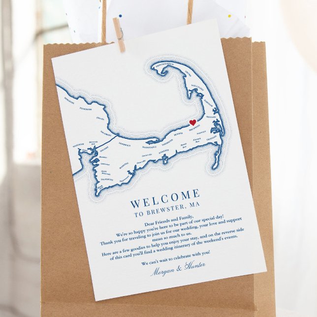 Tarjeta De Agradecimiento Bienvenida a Itinerario Boda de MAMÁES de Brewster (These Cape Cod Ocean Edge Resort welcome letters include a weekend events itinerary on the back)