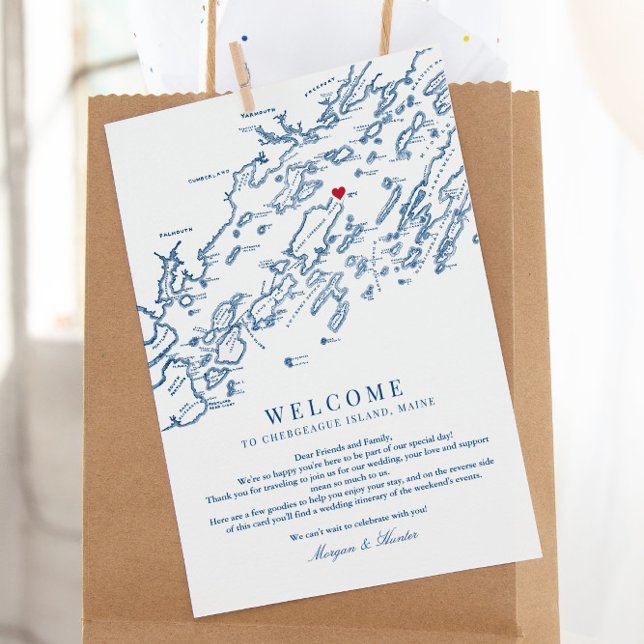 Tarjeta De Agradecimiento Bienvenida a Itinerary Boda de Chebeague Island Ma (This Chebeague Island Maine wedding welcome letter is perfect for your wedding weekend events)