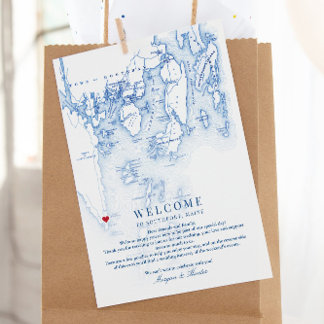 Tarjeta De Agradecimiento Bienvenida a Itinerary Boda del Mapa de Maine de S