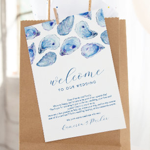 Tarjeta De Agradecimiento Bienvenida a Itinerary Boda Oyster Blue Watercolor