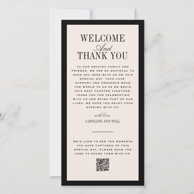 Tarjeta De Agradecimiento Bienvenida a la ceremonia o recepción de boda (Anverso)