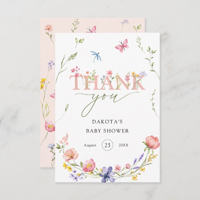 Tarjeta De Agradecimiento Bienvenida a un bebé de flores silvestres acuática (Anverso / Reverso)