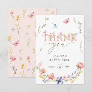 Tarjeta De Agradecimiento Bienvenida a un bebé de flores silvestres acuática