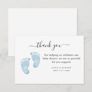 Tarjeta De Agradecimiento Bienvenida al bebé niño Blue Baby Feet Baby Shower
