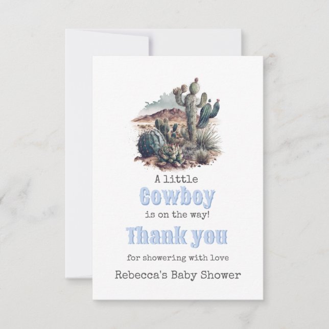 Tarjeta De Agradecimiento Bienvenida Baby Shower de Little Cowboy Western Bl (Anverso)