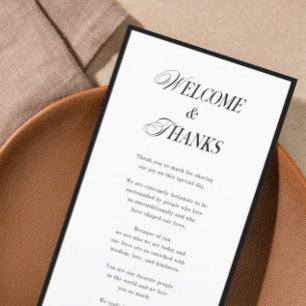 Tarjeta De Agradecimiento Bienvenida en blanco y negro y gracias Boda clásic