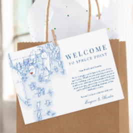 Tarjeta De Agradecimiento Bienvenida Itinerario Boda de Mapa de Punto Spruce