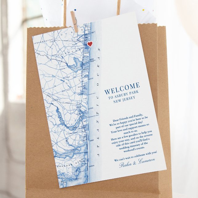 Tarjeta De Agradecimiento Bienvenida Itinerary a Boda de Asbury Park New Jer (This Asbury Park NJ map wedding welcome letter is perfect for your destination wedding guests)