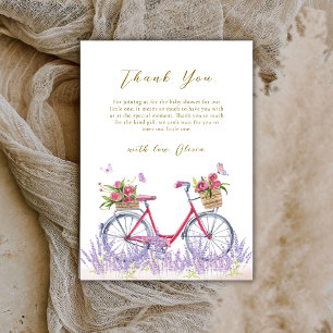 Tarjeta De Agradecimiento Bienvenida Pradera Rosa Lavanda Bicicleta Shower d