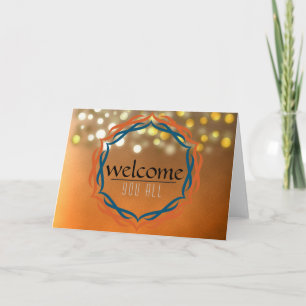 Tarjeta De Agradecimiento Bienvenida Sunset Mandala Damask Red Confetti