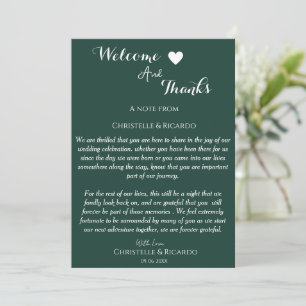 Tarjeta De Agradecimiento Bienvenida verde modernista y gracias boda