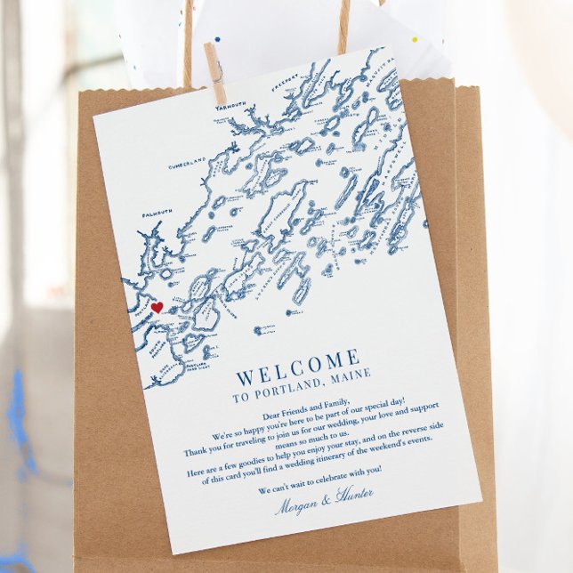 Tarjeta De Agradecimiento Bienvenido al Boda Portland Maine Itinerary (These Welcome to Portland Maine wedding itinerary letters can include your weekend events too)