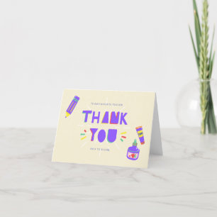 Tarjeta De Agradecimiento Bienvenido De Nuevo Al Colegio Maestra Purple Chal