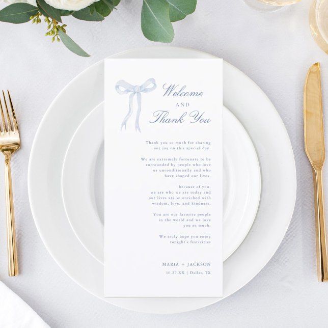 Tarjeta De Agradecimiento Bienvenidos A Blue Bow Toile Y Gracias Por Colocar (Subido por el creador)