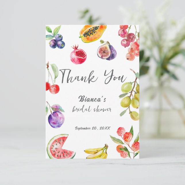 Tarjeta De Agradecimiento Bienvenidos A La Ducha Bridal De Frutas Frescas De (Anverso de pie)