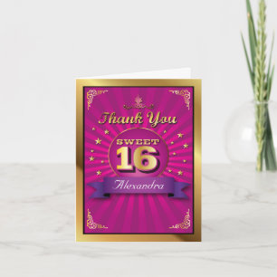 Tarjeta de agradecimiento Big Bash Pink Sweet 16