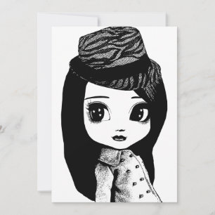 Tarjeta De Agradecimiento Big Eyes lindo Chica Fedora gorra Arte Original