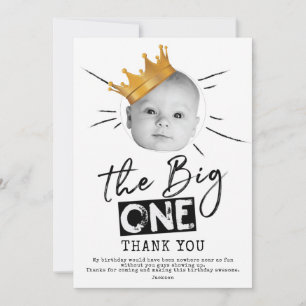 Tarjeta De Agradecimiento Big One First Birday Photo Black White