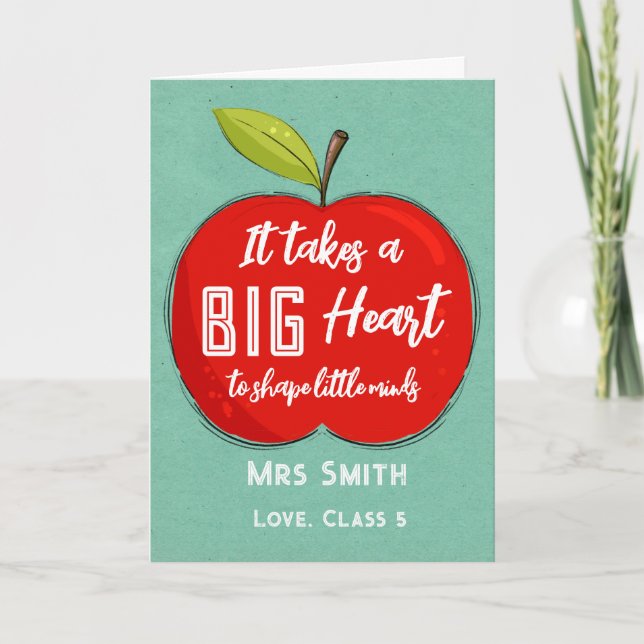 Tarjeta De Agradecimiento Big RED apple it takes a big heart teacher card (Anverso)
