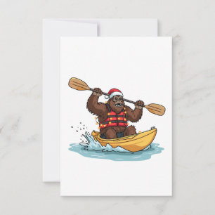 Tarjeta De Agradecimiento Bigfoot Sasquatch en kayak de Navidad deporte acuá