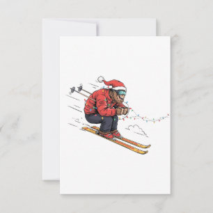 Tarjeta De Agradecimiento Bigfoot Sasquatch Esquiando Navidad Hielo Esquí