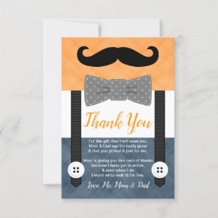 Tarjeta De Agradecimiento bigote de hombro naranja navío bebé ducha