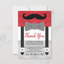 Tarjeta De Agradecimiento bigote hombrecillo rojo niño gris ducha bebé