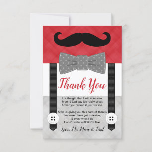Tarjeta De Agradecimiento bigote hombrecillo rojo niño gris ducha bebé
