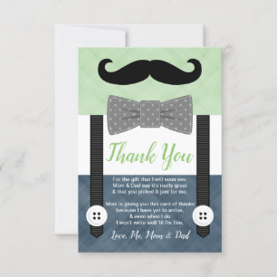 Tarjeta De Agradecimiento bigote pequeño mostache niño marina verde ducha be
