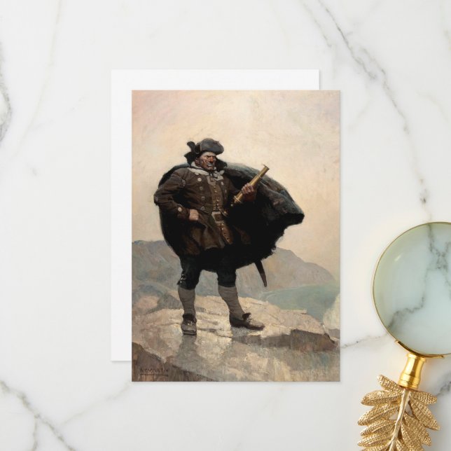Tarjeta De Agradecimiento Billy Bones, Treasure Island, por N. C. Wyeth (Anverso/Reverso In Situ)