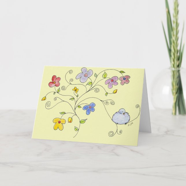 Tarjeta De Agradecimiento Bird Azul Bouquet (Anverso)