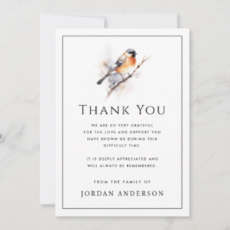 Tarjeta De Agradecimiento Bird on branch thin border funeral memorial