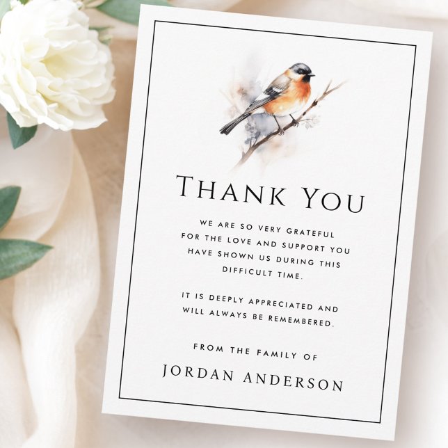 Tarjeta De Agradecimiento Bird on branch thin border funeral memorial (Bird on branch thin border funeral memorial thank you card
)