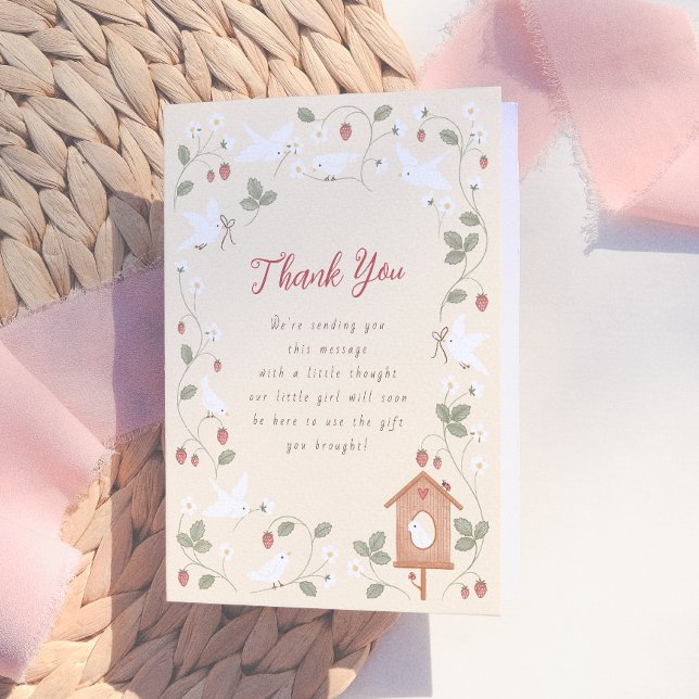 Tarjeta De Agradecimiento Birds & Berries Girl Baby Shower Thank You (Subido por el creador)