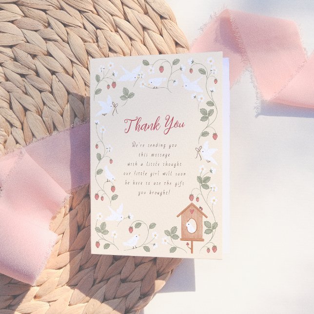 Tarjeta De Agradecimiento Birds & Berries Girl Baby Shower Thank You (Subido por el creador)