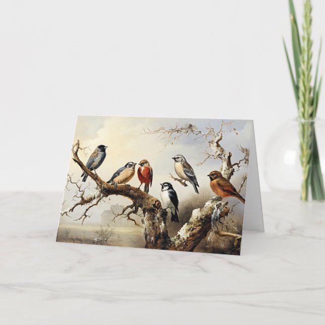 Tarjeta De Agradecimiento Birds in Winter (Anverso)