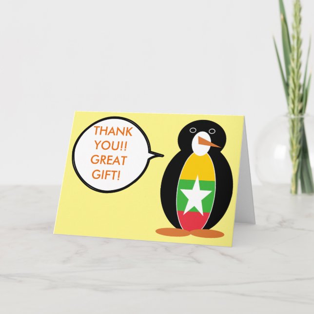 Tarjeta De Agradecimiento Birmania Myanmar habla de la señora Penguin person (Anverso)