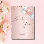 Tarjeta De Agradecimiento Birthday blush rose gold glitter dust florals<br><div class="desc">A thank you card for a 50th (or any age) birthday. A rose gold faux metallic looking background color. Decorated with rose gold and white florals and faux glitter dust. On front, a large hand lettered script and the text: Thank You, your text, title and a date. Back: personalize and...</div>