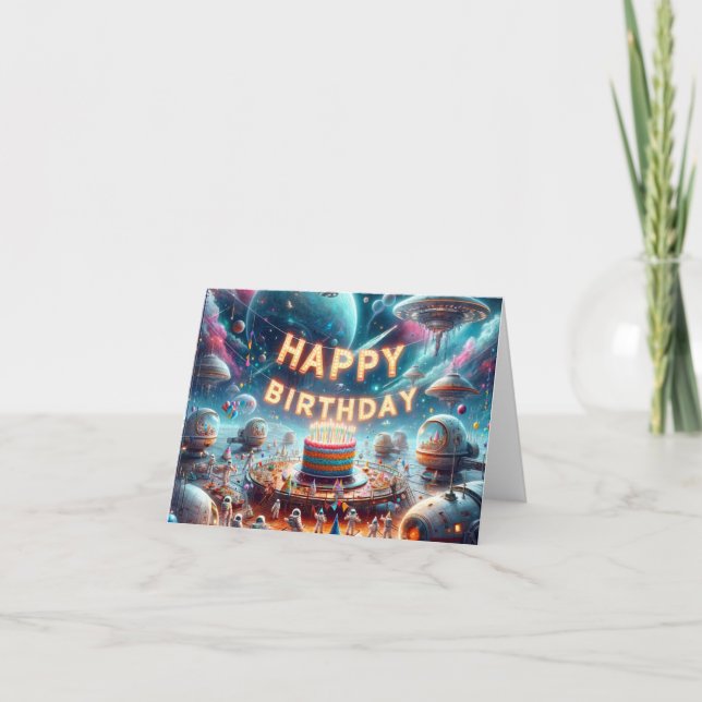 Tarjeta De Agradecimiento Birthday card in space (Anverso)