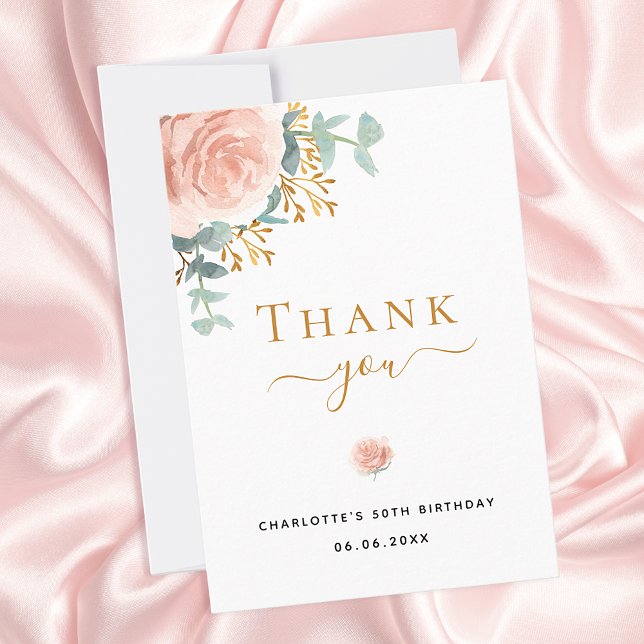 Tarjeta De Agradecimiento Birthday floral eucalyptus greenery rose gold pink (Subido por el creador)